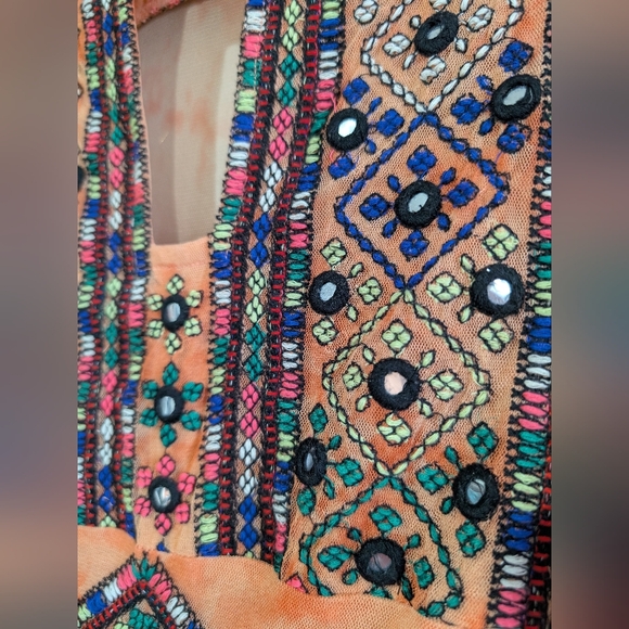 Free People Market Place Beaded Orange Sorbet Waist Tie Maxi Top XS Coral - Picture 13 of 16